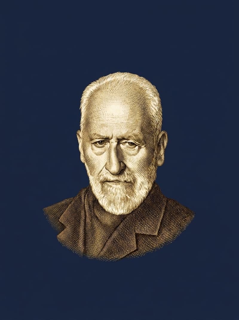 Agostinho da Silva, gravura a ouro sobre azul-nocturno.