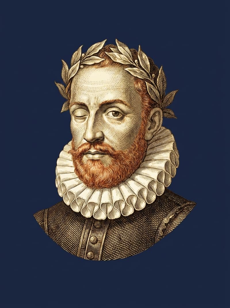 Luís de Camões, gravura a ouro sobre azul