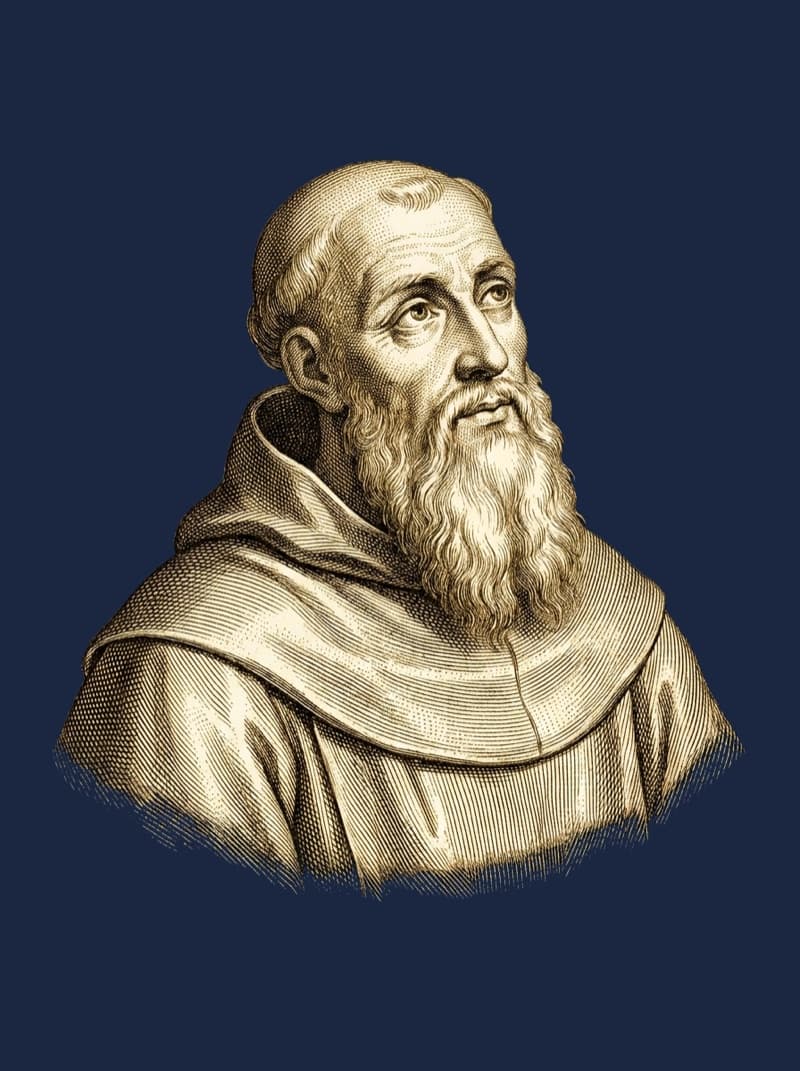 Joaquim de Fiore, gravura a ouro sobre azul-nocturno.