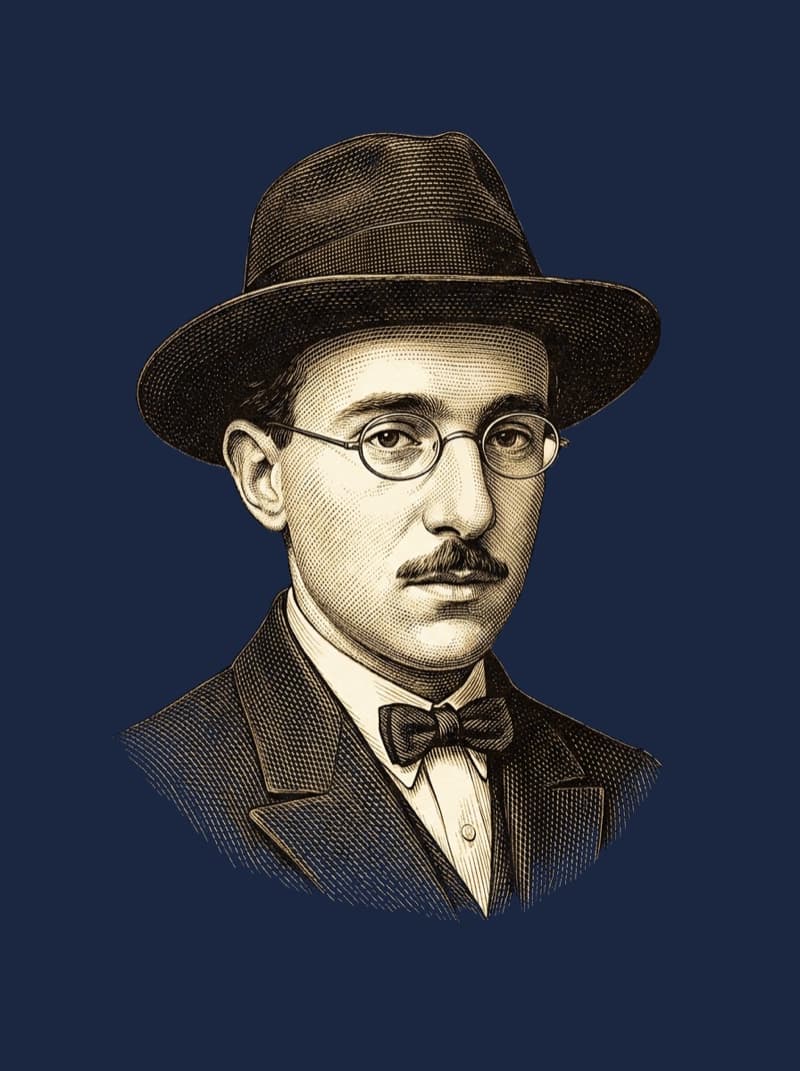 Fernando Pessoa, gravura a ouro sobre azul